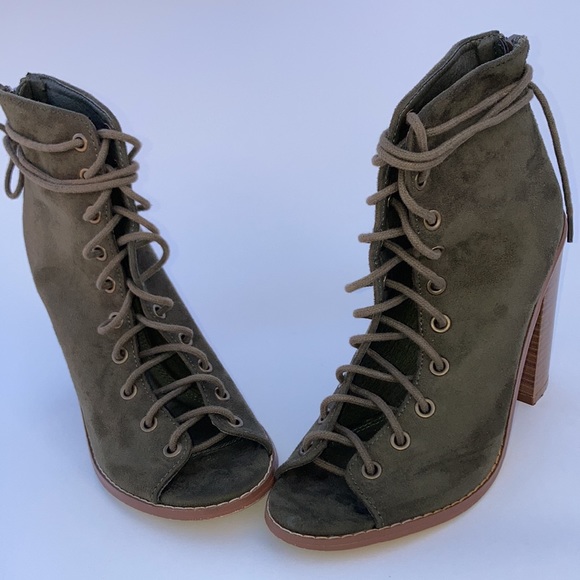 Olive Green Open Toe Corset Bootie - Picture 2 of 5
